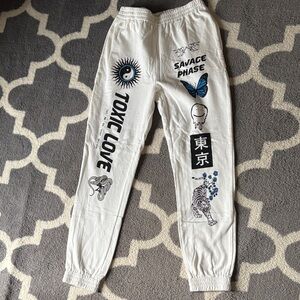 Adika White Graphic Joggers